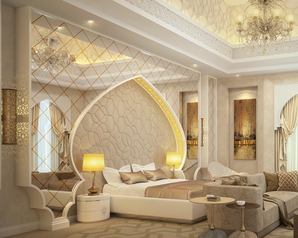 Arabic style bedroom with a kingsize bed with headbord 1017